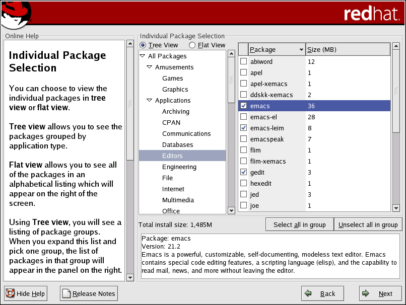 Red hat Enterprise Linux derivatives. Xemacs. Group packages